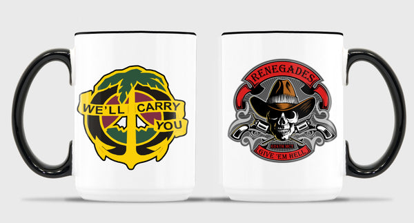 15 oz Coffee Mug- All White or White with Black Trim.
