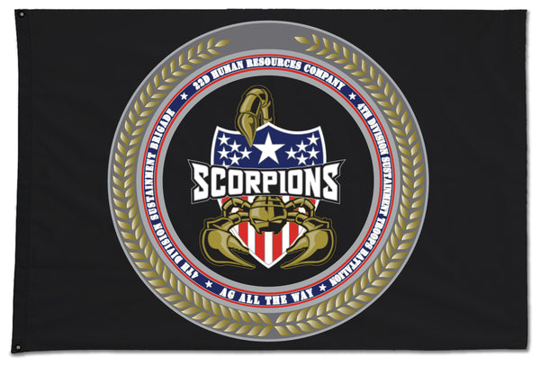 Scorpions Crest Flag. One Sided with Grommets. Comes in multiple sizes.