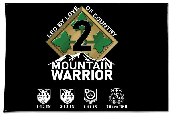 Mountain Warrior with Crests Flag. One Sided with Grommets. Comes in multiple sizes.