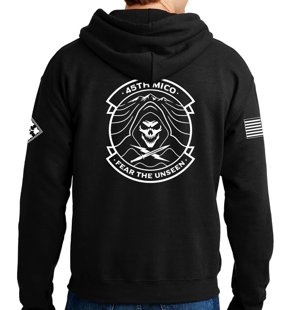 Hoodie Sweatshirt. White Design. This sweatshirt is NOT approved for PT.