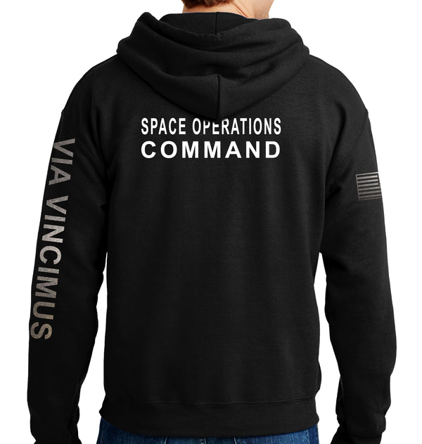 Hoodie Black on Black Sweatshirt (Text Down Sleeve). This sweatshirt is NOT approved for PT.