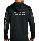 Performance Hoodie Black on Black Sweatshirt, Text Down Sleeve. (This material is lighter than the 50-50) This sweatshirt is NOT approved for PT.