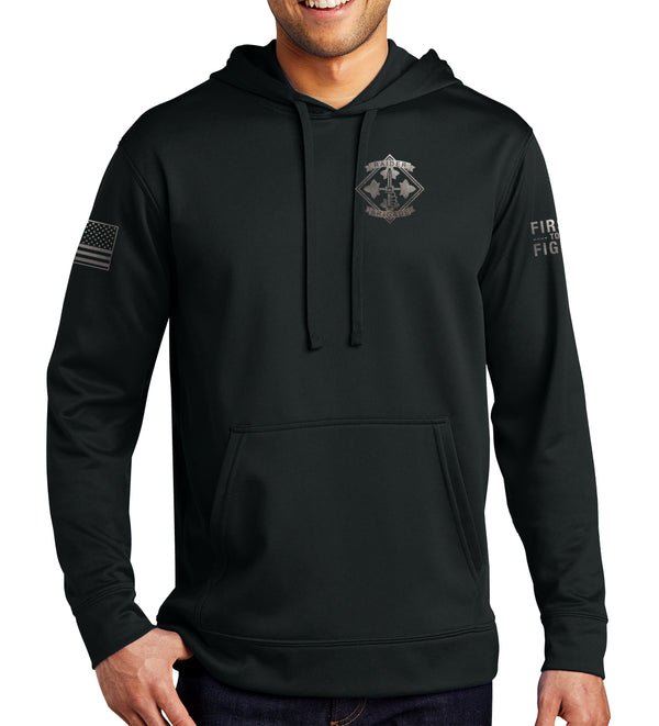 Blk on Blk Performance Hoodie Black on Black Sweatshirt. (This material is lighter than the 50-50) This sweatshirt is NOT approved for PT.