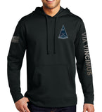 Performance Hoodie Black on Black Sweatshirt, Text Down Sleeve. (This material is lighter than the 50-50) This sweatshirt is NOT approved for PT.