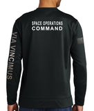 Polyester Black on Black Crewneck Unisex Sweatshirt (Text Down Sleeve). This shirt IS approved for PT.