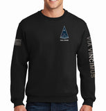 50-50 Blend Black on Black Crewneck Unisex Sweatshirt (Text Down Sleeve). This shirt IS approved for PT.