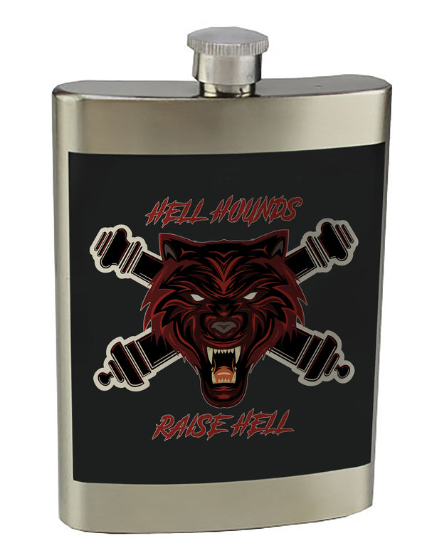 Hell Hounds 8 oz. Stainless Steel Flask with screw on lid.