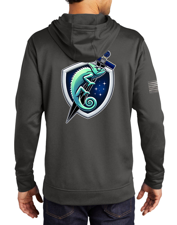 Grey Performance Hoodie Black on Black Sweatshirt. (This material is lighter than the 50-50) This sweatshirt is NOT approved for PT.