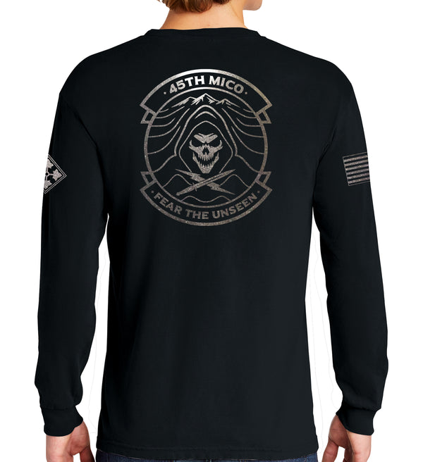 Long Sleeve 50-50 Blend Unisex Shirt. Black on Black Design. This shirt IS approved for PT
