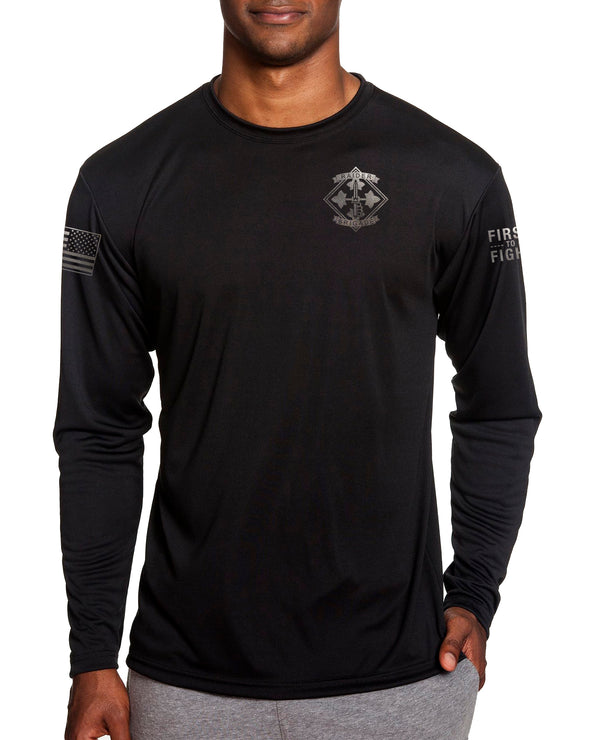 Blk on Blk Long Sleeve Performance PT Shirt. This shirt IS approved for PT.