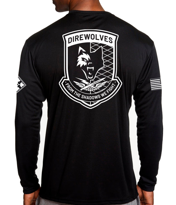 Long Sleeve Performance PT Shirt. White Design. This shirt IS approved for PT.