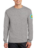 Anniversary Patch Long Sleeve 50-50 Blend Unisex Shirt. This shirt comes in multiple colors.