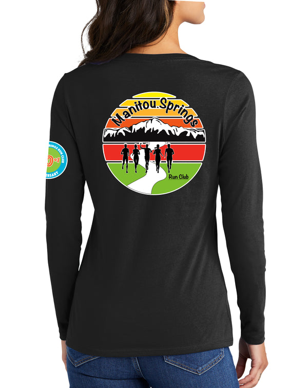 Anniversary Patch Women's Long Sleeve Ring Spun Cotton V-Neck Shirt. This shirt comes in multiple colors.