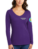 Anniversary Patch Women's Long Sleeve Ring Spun Cotton V-Neck Shirt. This shirt comes in multiple colors.