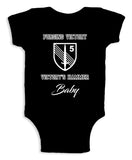 Baby Body Suite White/Black Design. Comes in Different Colors.