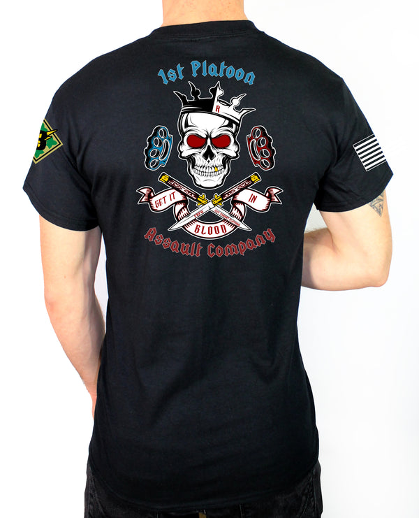 Platoon 50-50 Blend Black Unisex PT Short Sleeve Shirt. Approved for PT