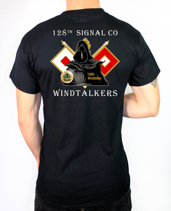 128th Sig Co 50-50 Blend Black Unisex PT Short Sleeve Shirt. Approved for PT