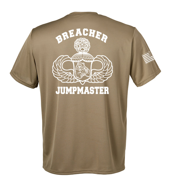 Jumpmaster Breacher Performance Coyote Tan Closed Mesh Unisex Shirt. This shirt is NOT approved for PT. Must Hold Rank of Jumpmaster.