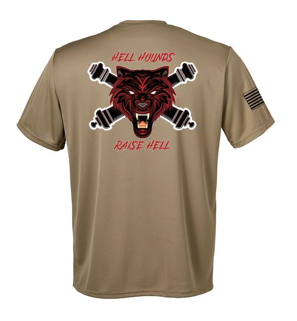 Hell Hounds Performance Coyote Tan Closed Mesh Unisex Shirt. This shirt is NOT approved for PT