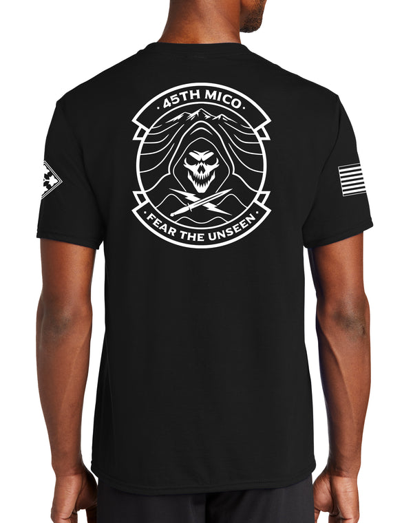 Unisex Performance Short Sleeve PT Shirt (Feels like Cotton). White Design. This shirt IS approved for PT.