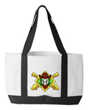 Shopping Bag, 18.5"W x 12"H with 3.5" depth. White Polyester with Black Straps and Bottom.