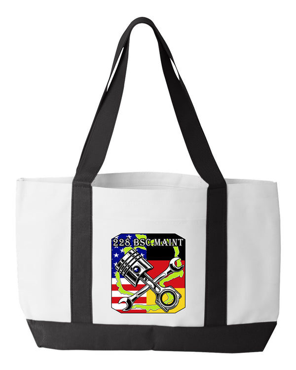 Shopping Bag, 18.5"W x 12"H with 3.5" depth. White Polyester with Black Straps and Bottom.