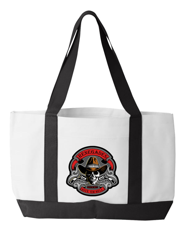 Shopping Bag, 18.5"W x 12"H with 3.5" depth. White Polyester with Black Straps and Bottom.