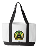 Shopping Bag, 18.5"W x 12"H with 3.5" depth. White Polyester with Black Straps and Bottom.