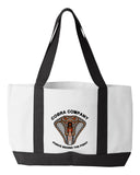 Shopping Bag, 18.5"W x 12"H with 3.5" depth. White Polyester with Black Straps and Bottom.