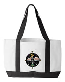 Shopping Bag, 18.5"W x 12"H with 3.5" depth. White Polyester with Black Straps and Bottom.