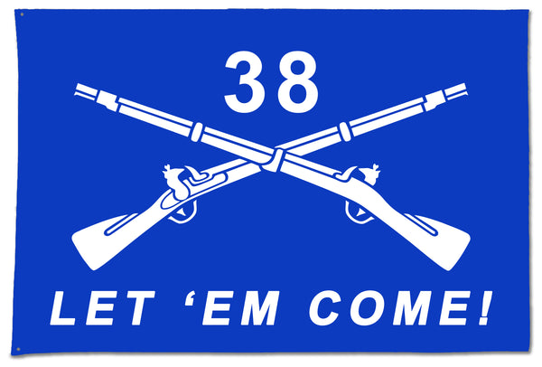 38 "Let 'EM Come" Design - Blue Flag. One Sided with Grommets. Comes in multiple sizes.