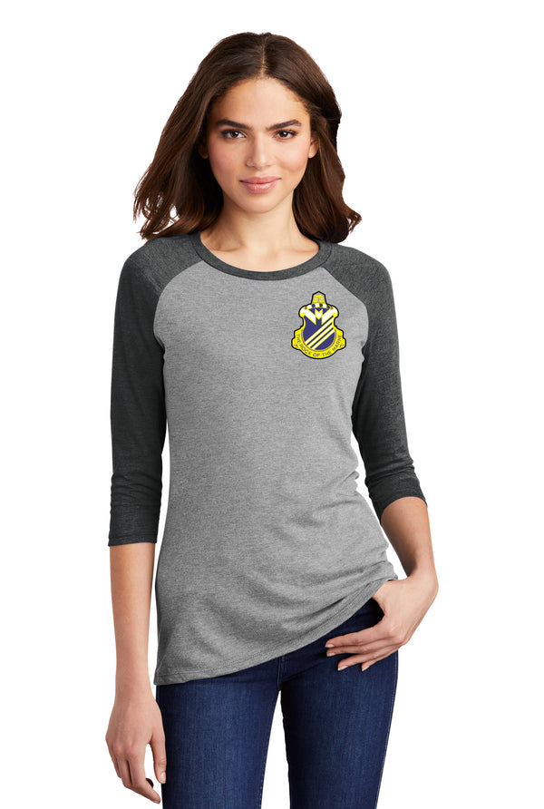 Ladies 3/4 Raglan Sleeve T-Shirt, 1-38 Color Crest. Comes in Different Colors