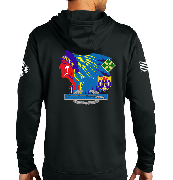 HQ Performance Hoodie Black on Black Sweatshirt. (This material is lighter than the 50-50) This sweatshirt is NOT approved for PT.