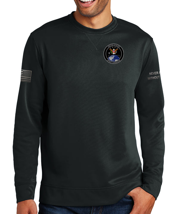 Polyester Black on Black Crewneck Unisex Sweatshirt. This shirt IS approved for PT.