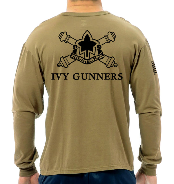 Tan Long Sleeve 50-50 Blend Unisex Shirt (Black Design). This shirt is NOT approved for PT