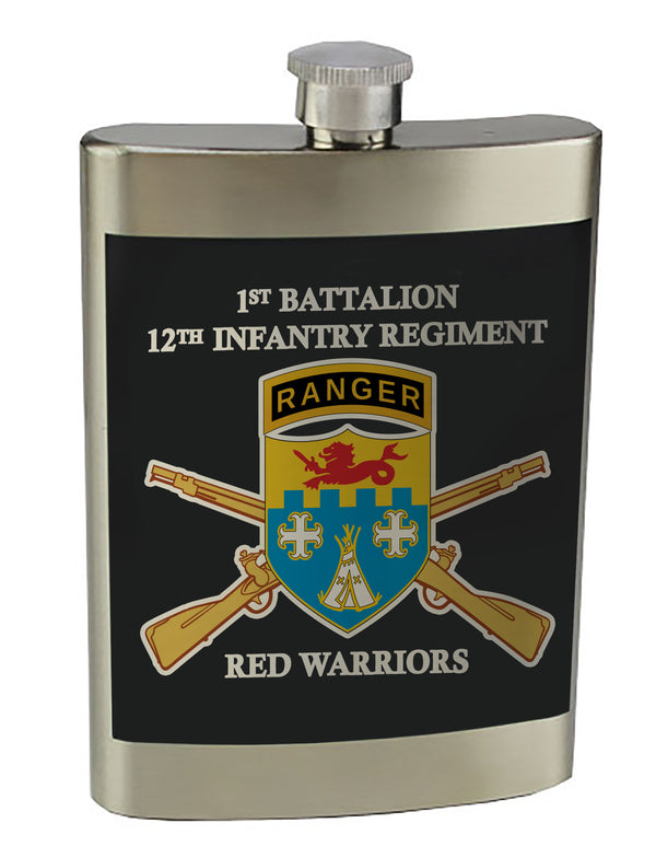 RW Crest 8 oz. Stainless Steel Flask with screw on lid.