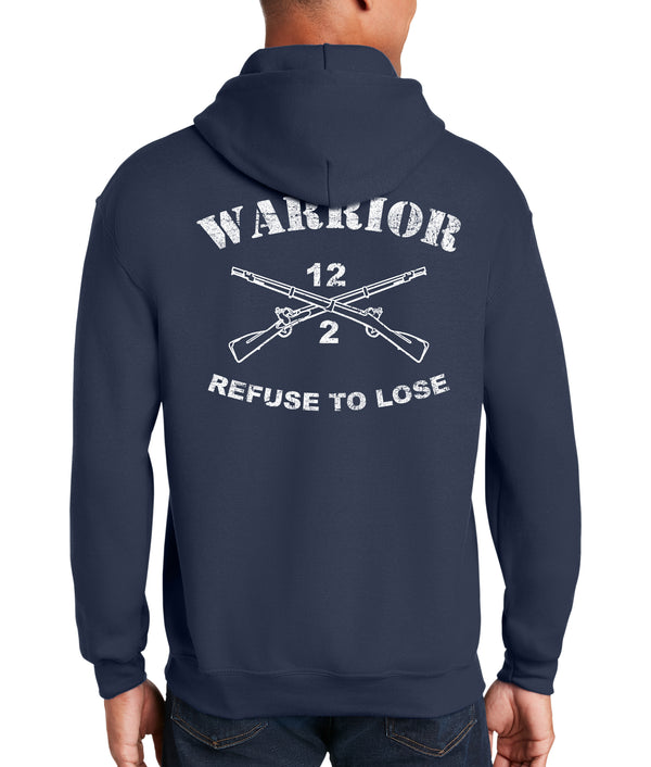 Warrior Unisex Navy Hoodie Sweatshirt (White Distressed Design).