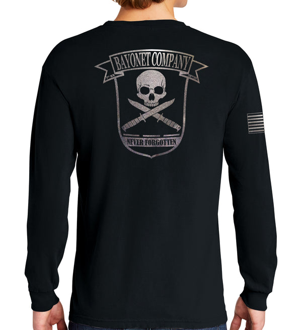Bayonet Co Black on Black Long Sleeve 50-50 Blend Unisex Shirt. This shirt IS approved for PT