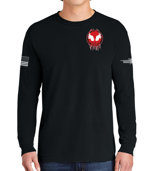 21st Carnage Long Sleeve 50-50 Blend Unisex Shirt. This shirt IS approved for PT