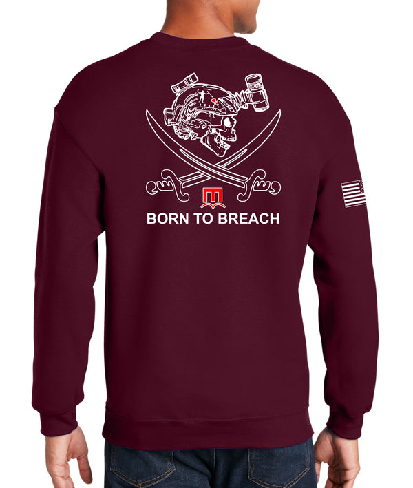 Born to Breach 50-50 Blend Maroon Crewneck Unisex Sweatshirt. This shirt IS approved for PT.