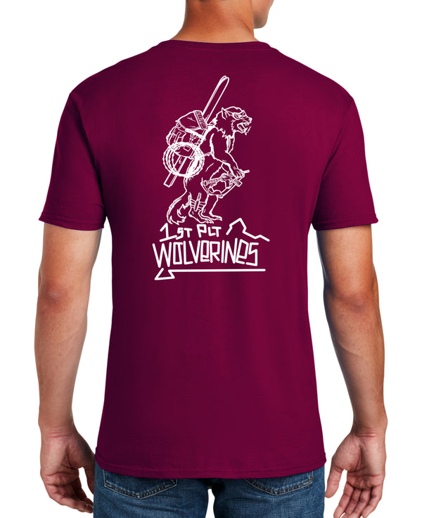 50-50 Blend Maroon Unisex PT Short Sleeve Shirt (White Design). Approved for PT