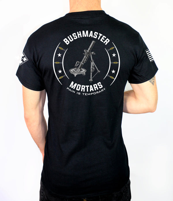 Bushmaster Mortars 50-50 Blend Black Unisex PT Short Sleeve Shirt. Approved for PT