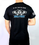 A CO 50-50 Blend Black Unisex PT Short Sleeve Shirt. Approved for PT