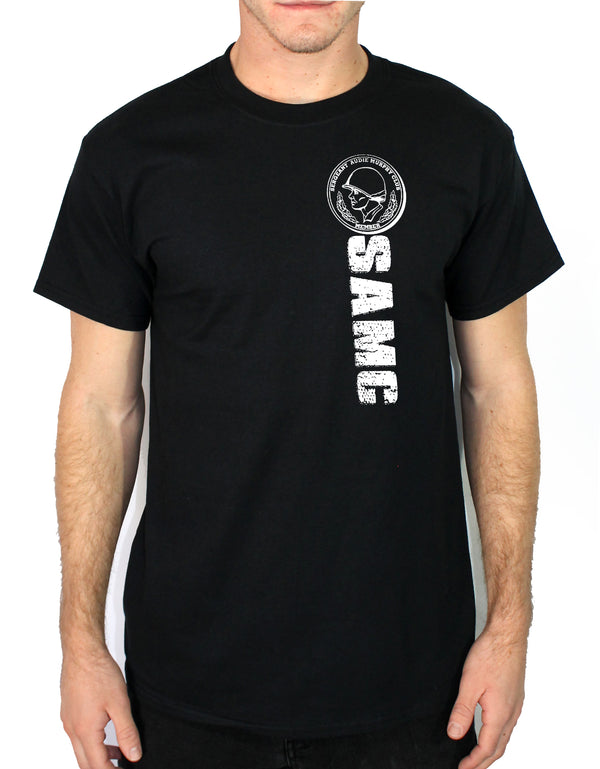 SAMC PT 50-50 Blend Black Unisex Short Sleeve Shirt. Approved for PT