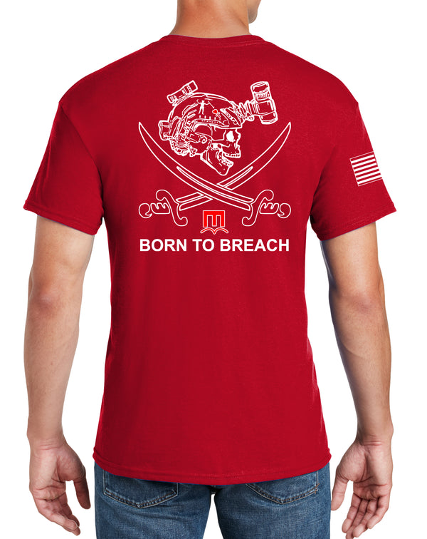 Born to Breach 50-50 Blend Red Unisex PT Short Sleeve Shirt. Approved for PT