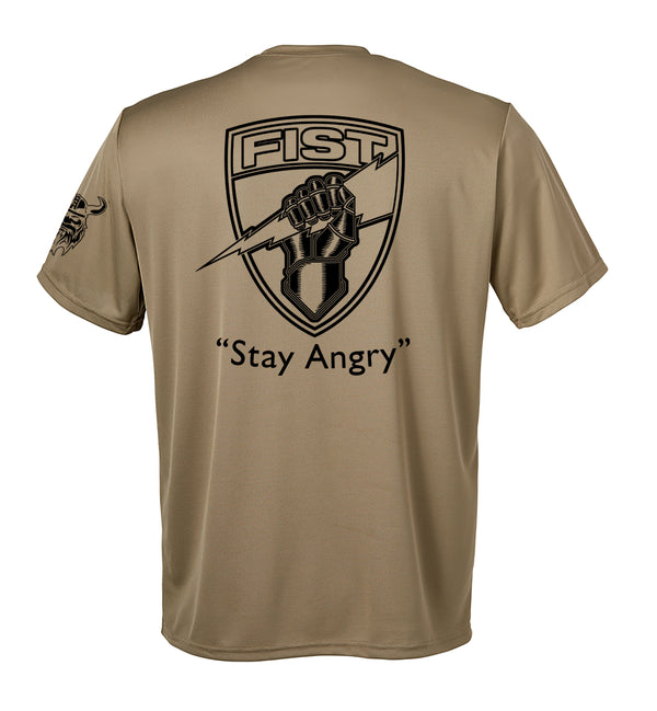 Fist Performance Coyote Tan Closed Mesh Unisex Shirt (Black Design). This shirt is NOT approved for PT