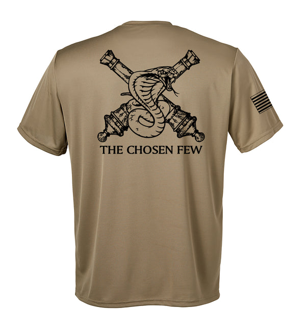 Chosen Performance Coyote Tan Closed Mesh Unisex Shirt (Black Design). This shirt is NOT approved for PT