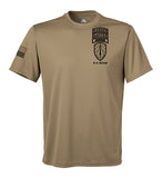 Coyote Tan Performance Closed Mesh Unisex Shirt. This shirt is NOT approved for PT