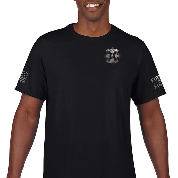 Black on Black Unisex Performance PT (Feels Like Cotton) Short Sleeve Shirt. This shirt IS approved for PT.