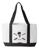 Alpha Battery Shopping Bag, 18.5"W x 12"H with 3.5" depth. White Polyester with Black Straps and Bottom.